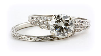 Close-up of a diamond engagement ring set